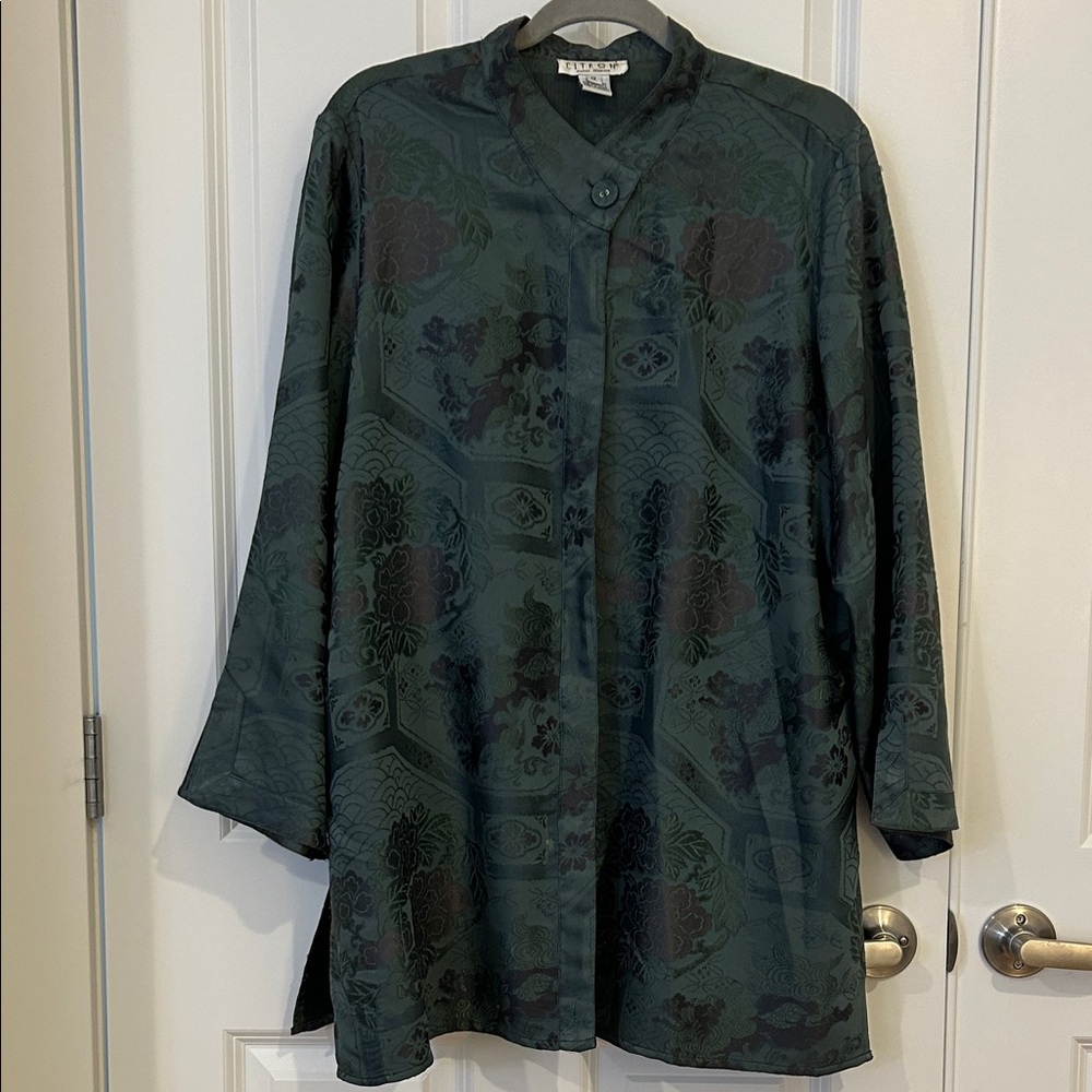 Citron Dark Green Printed Mandarin Collar Tunic